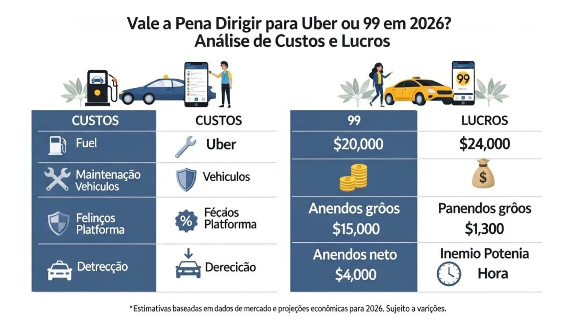 Vale a pena fazer Uber ou 99 como renda extra em 2026? Análise de custos e lucros