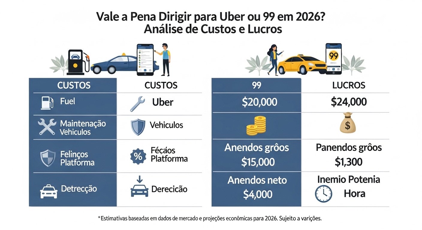Vale a pena fazer Uber ou 99 como renda extra em 2026? Análise de custos e lucros